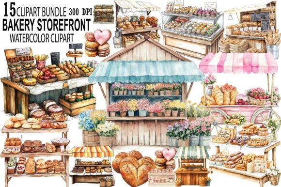 Download Watercolor Bakery Storefront Clipart - Storefront Collection