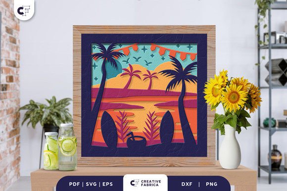 Download Beach Landscape 3D Light Box Papercut - Landscape Collection