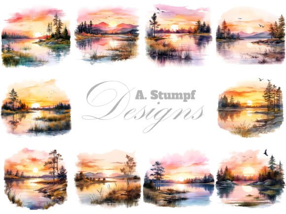 Download Lake at Sunset Landscape Clipart Bundel - Premium Bundle