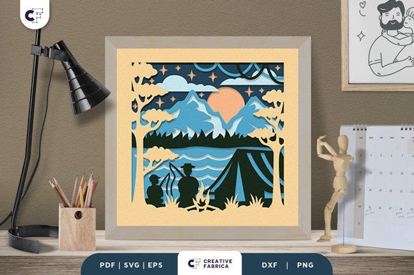 Download Fishing with Dad 3D Shadow Box Papercut - Premium Resources