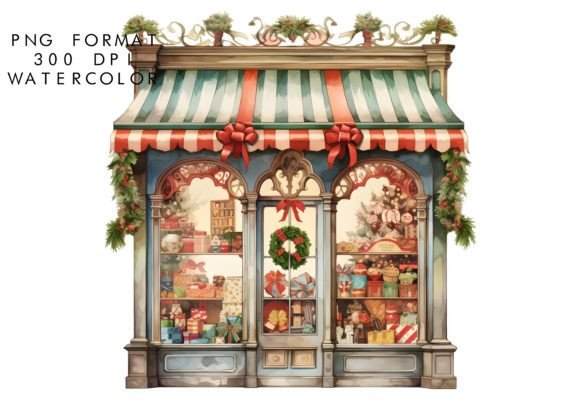 Download Watercolor Christmas Storefront Clipart - Storefront Collection