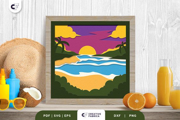 Download Small Island Landscape 3D Shadow Box SVG - Landscape Collection