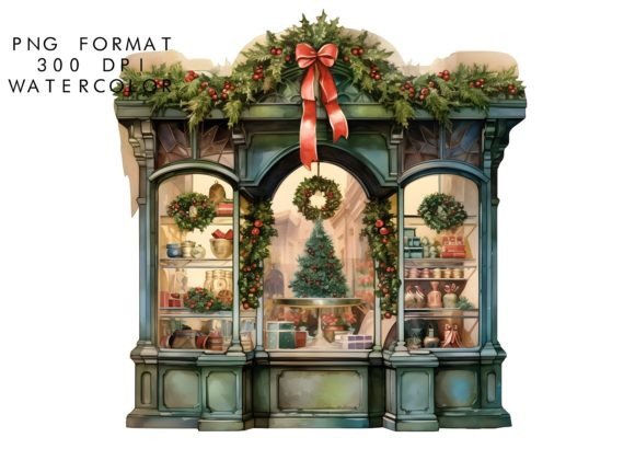 Download Watercolor Christmas Storefront Clipart - Storefront Collection