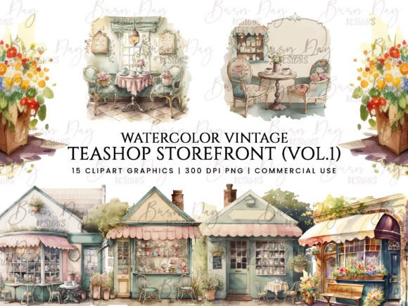 Download Watercolor Teashop Storefront Clipart - Storefront Collection