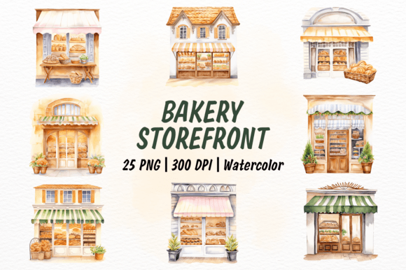 Download Bakery Storefront Watercolor Clipart - Storefront Collection