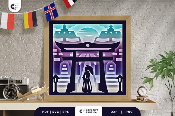Download Torii Gate Landscape 3D Shadow Box SVG - Landscape Collection