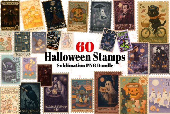 Download Halloween Postal Mail Stamp PNG Bundle - Mail Collection