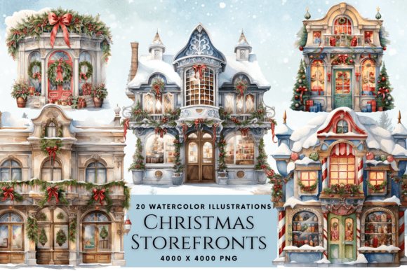 Download Christmas Storefront Watercolor Clipart - Storefront Collection